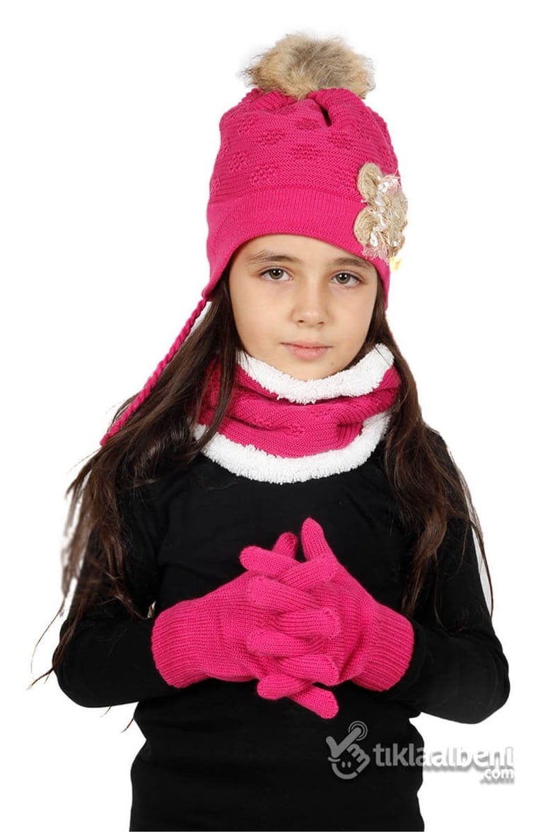 Kız Çocuk Bere Boyunluk Eldiven Takım - SV-51210