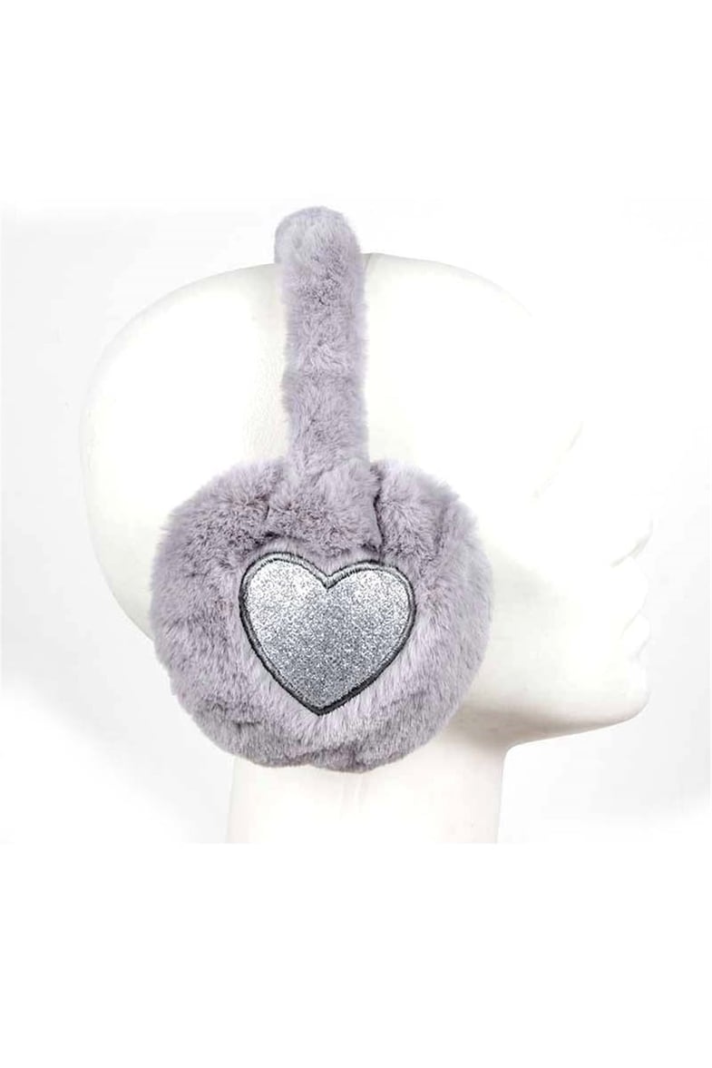 Kız Çocuk Kışlık Kulaklık, Kalpli Peluş Kulaklık CK5061 - Gri