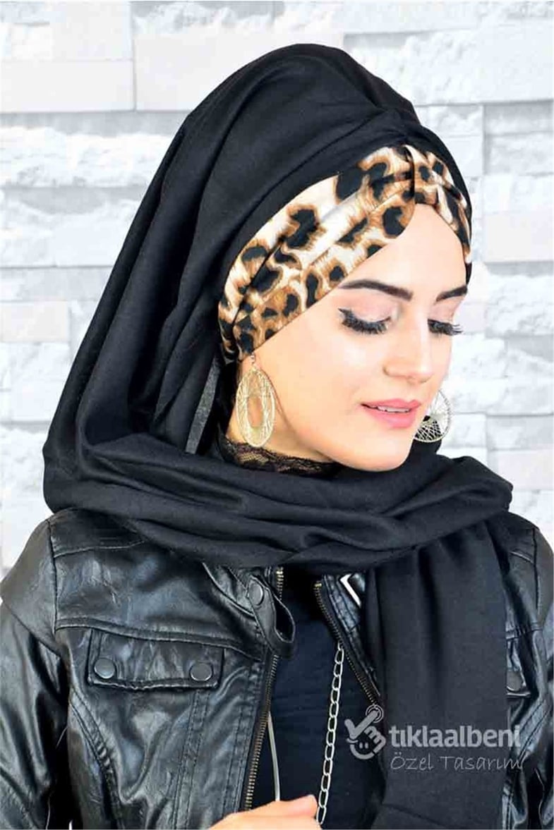 Leopar Desenli Tesettür Bone BND024