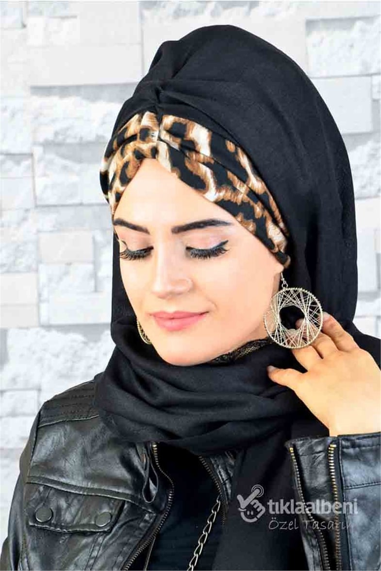 Leopar Desenli Tesettür Bone BND024