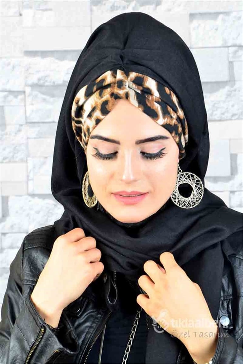 Leopar Desenli Tesettür Bone BND024