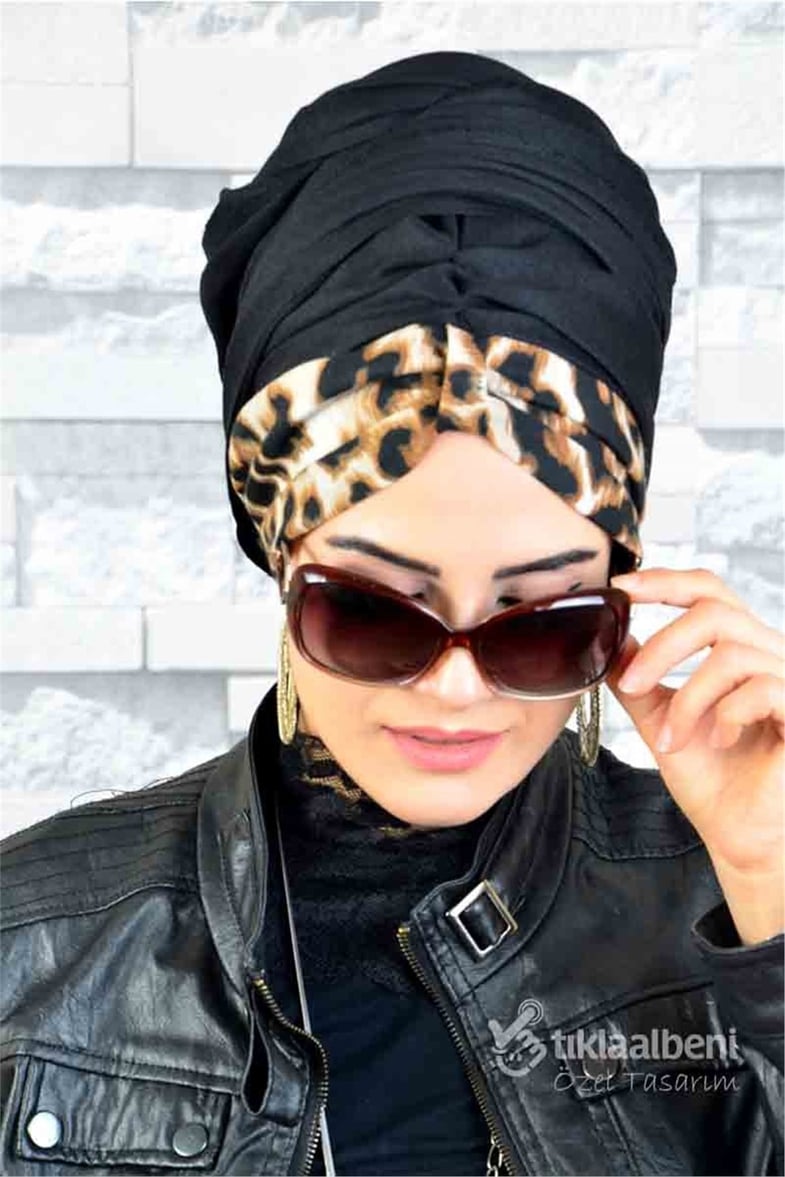 Leopar Desenli Tesettür Bone BND024