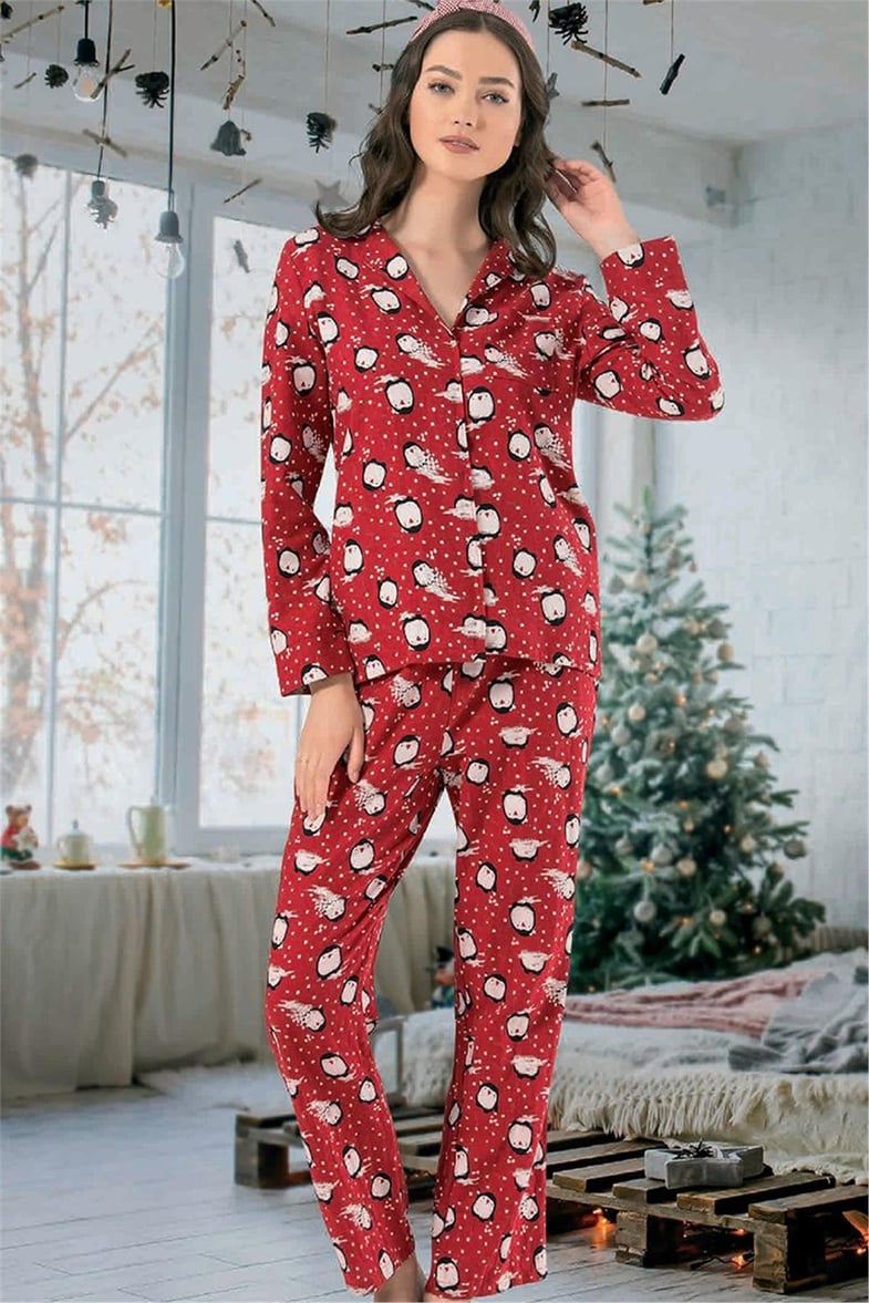 Önden Düğmeli Kadın Pijama Gecelik Takımı 66613