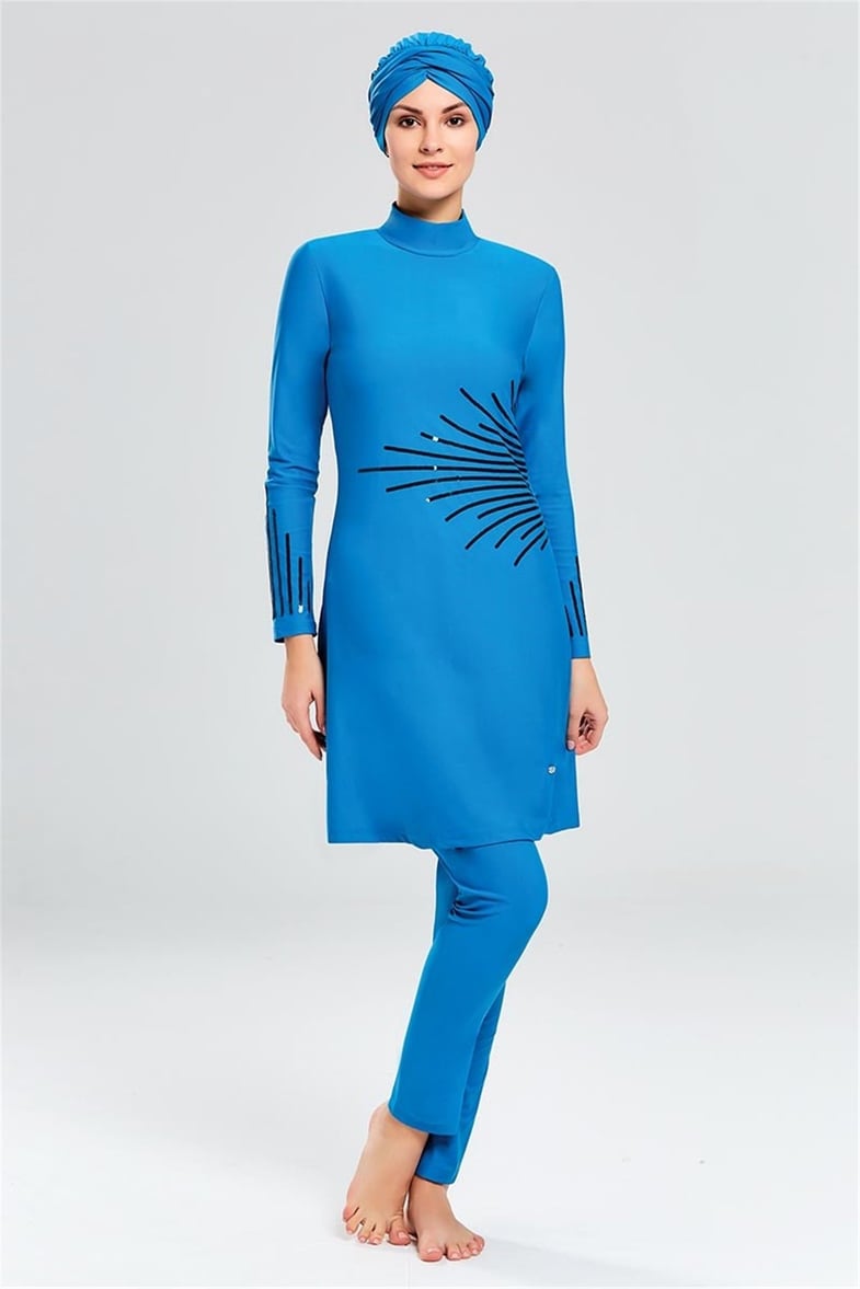 Pullu Mavi Modern Tesettür Mayo