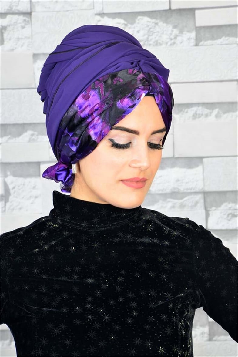 Şifon Bandana Pratik Hazır Bone Şal BND028