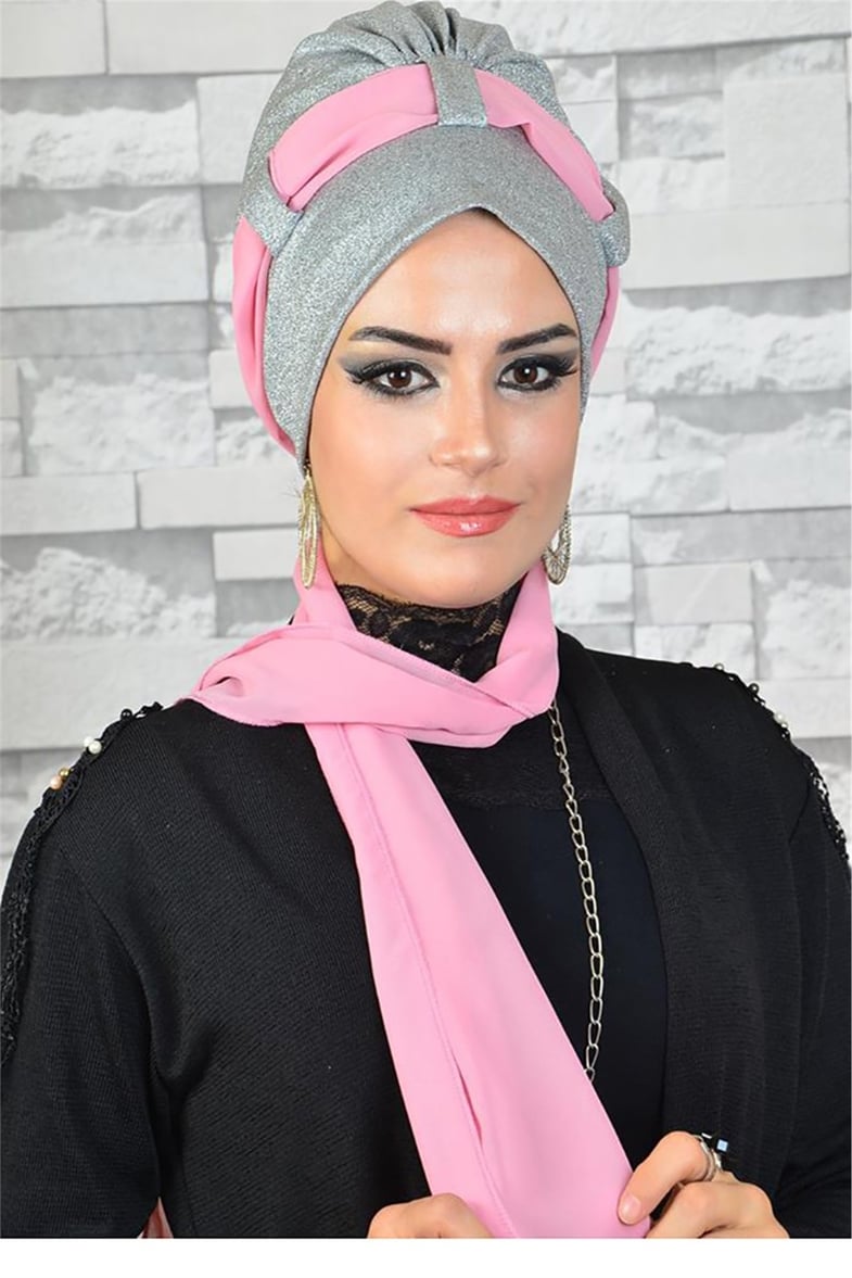 Simli Gümüş Fularlı Bone bna028