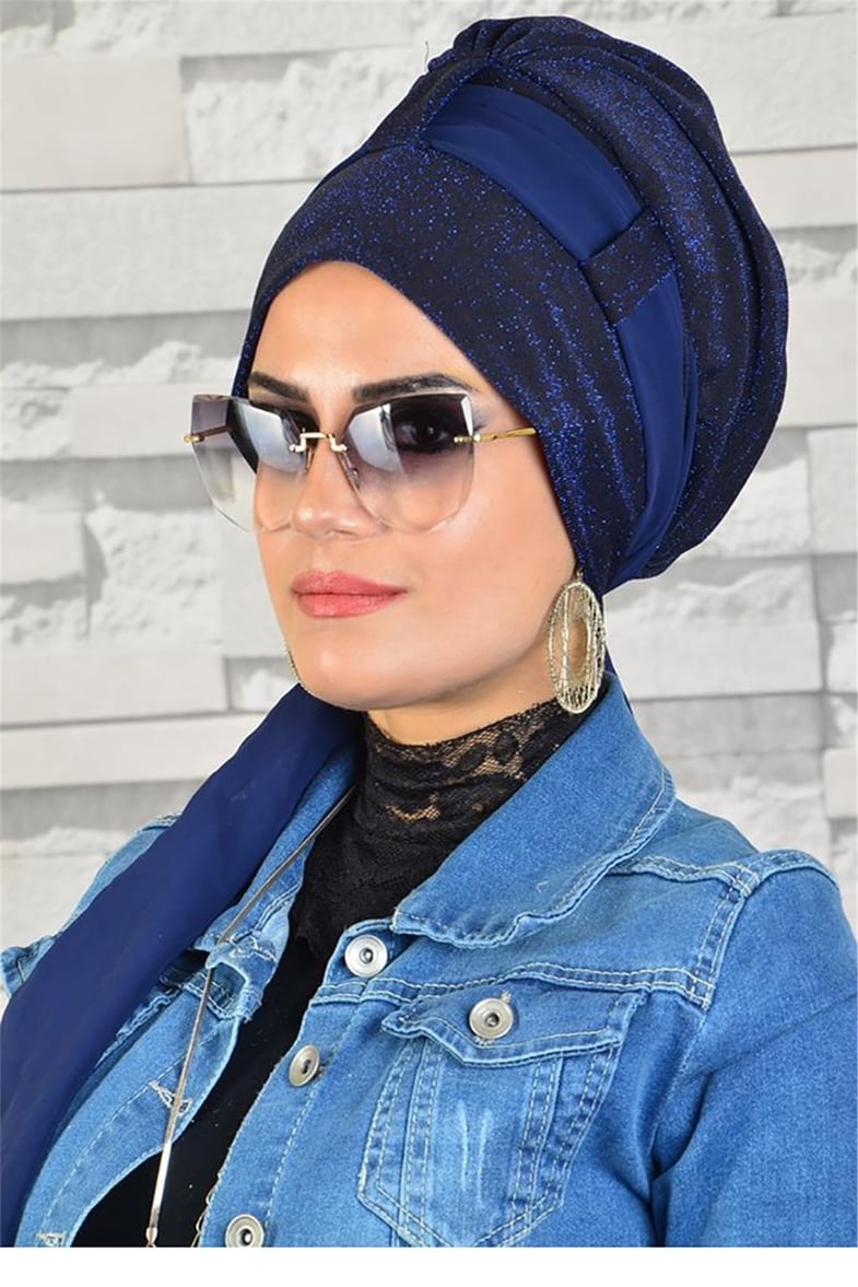 Simli Lacivert Fularlı Bone bna024