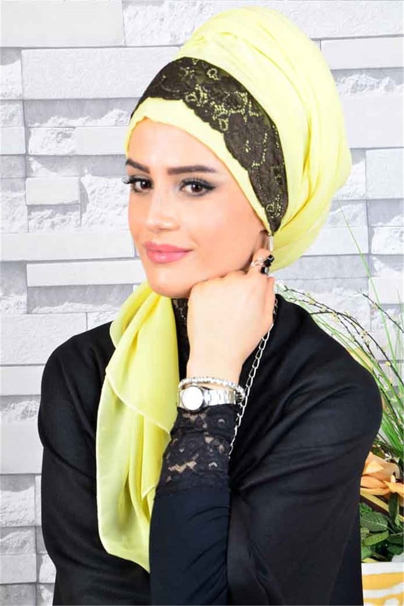 Siyah Dantelli Gold Bone Şal d630