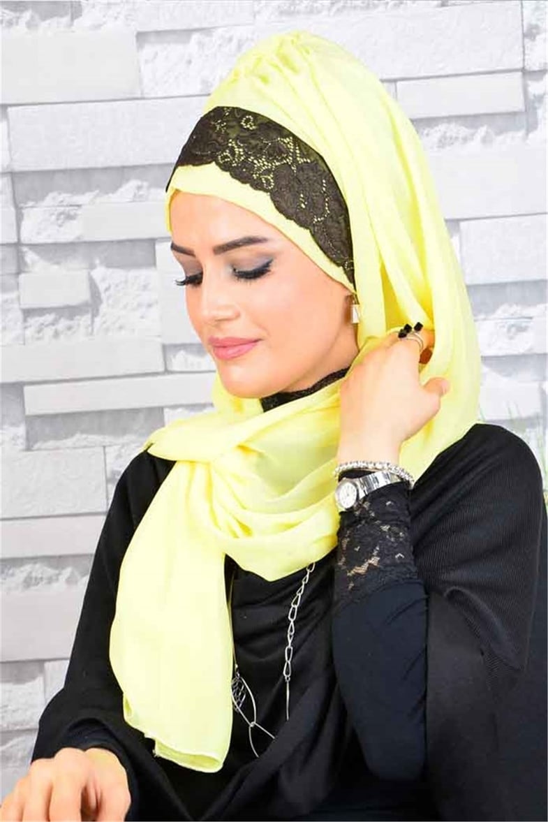 Siyah Dantelli Gold Bone Şal d630