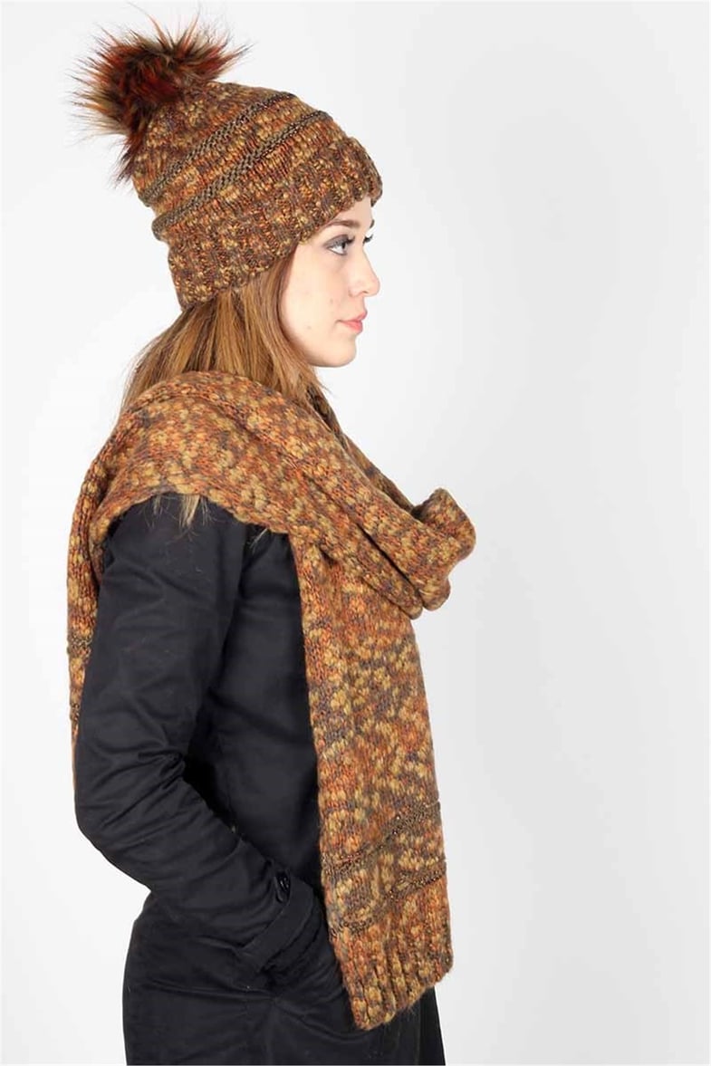 Style Bayan Atkı Bere Takımı 13579 - Kiremit