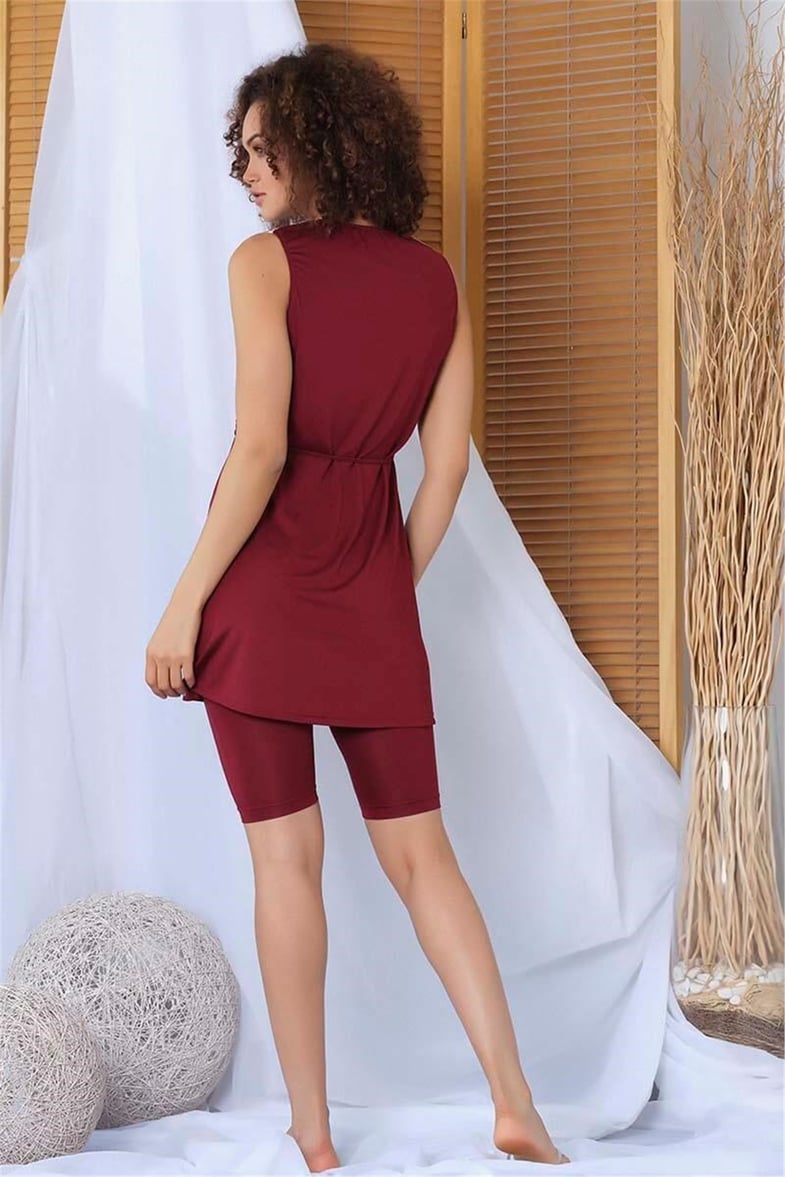 T20102 Bordo Marin Yarı Kapalı Mayo