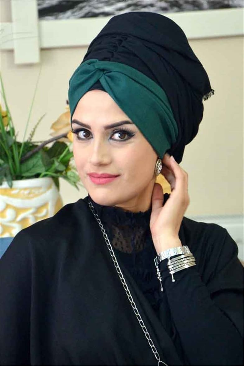 Zümrüt Siyah Burgu Bandana Pratik Şal BND3009