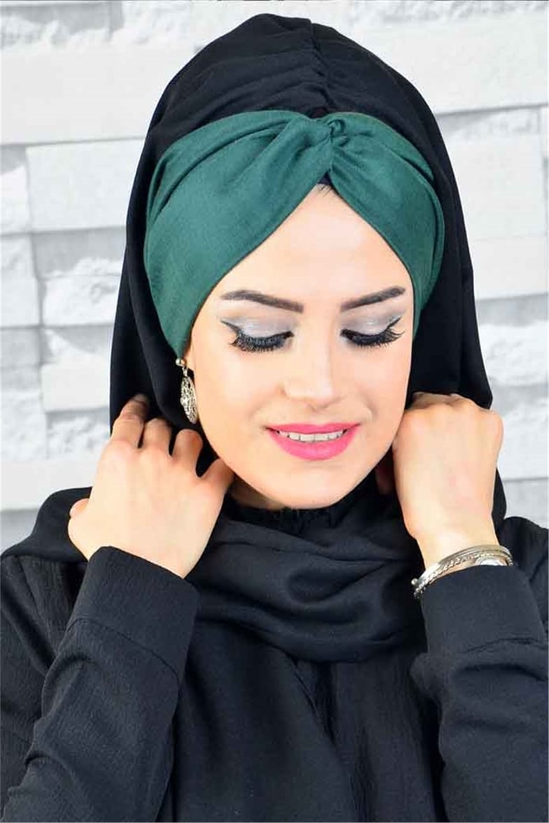 Zümrüt Siyah Burgu Bandana Pratik Şal BND3009