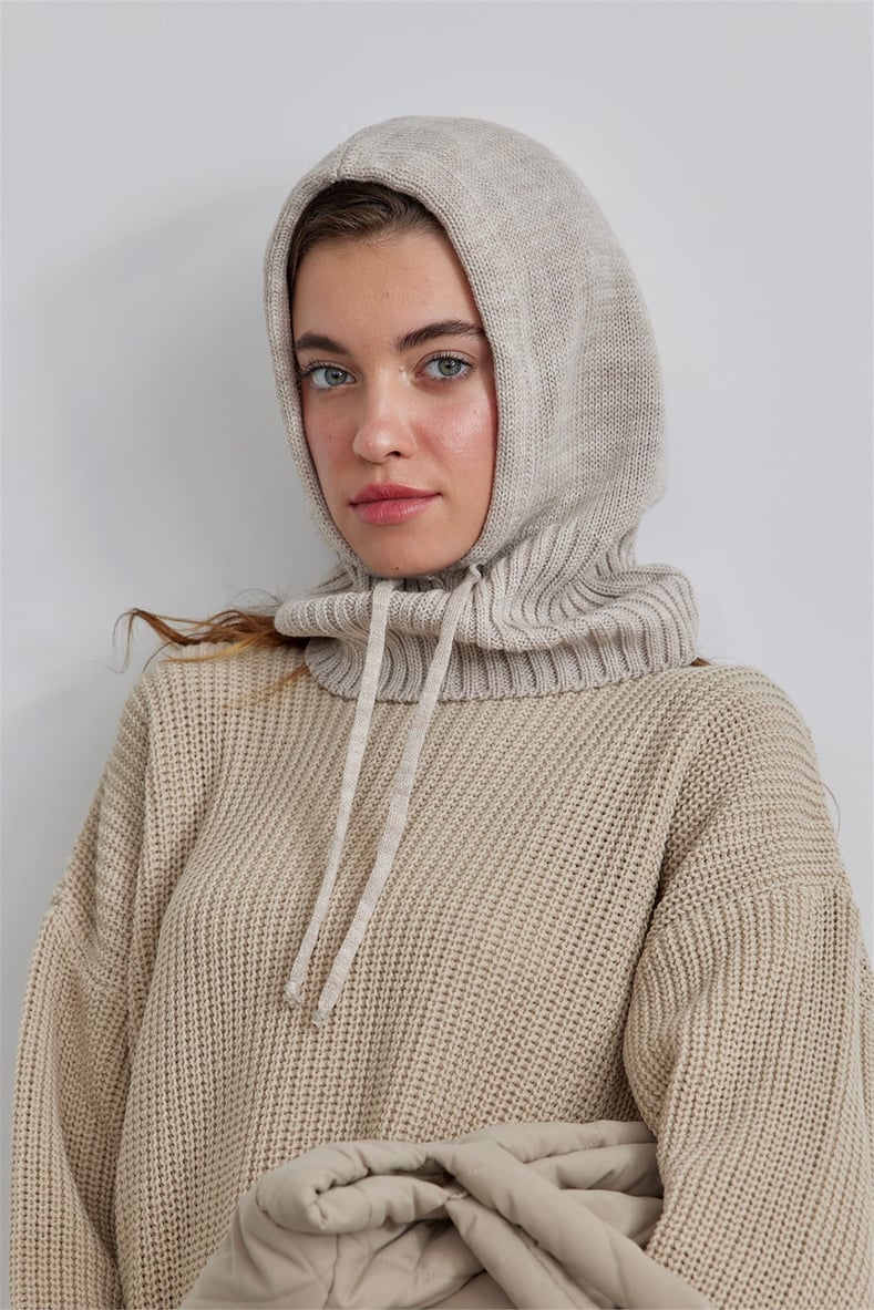Bej İpli Balaclava Bere