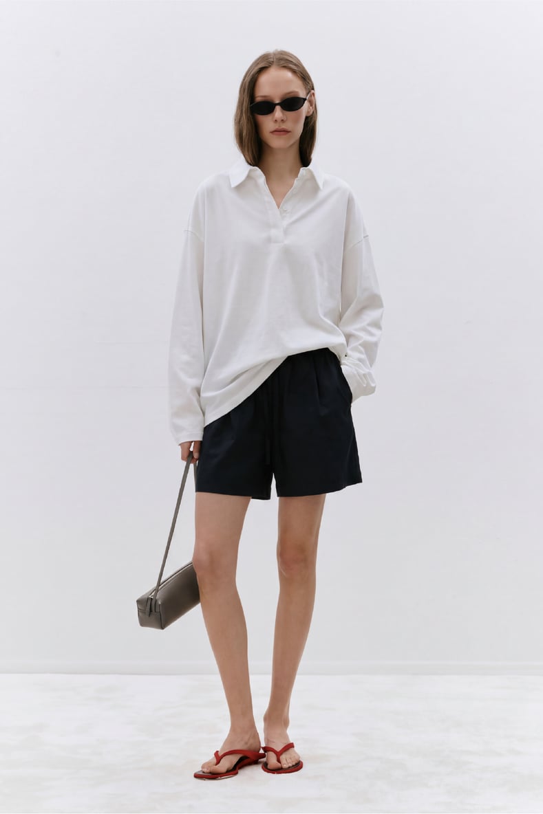 Ekru Polo Yaka Oversize Tişört