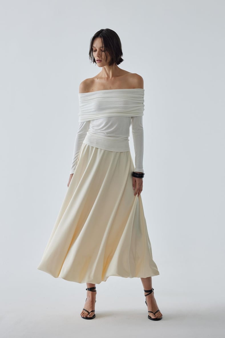 Cream Satin Balloon Skirt | Suud Collection