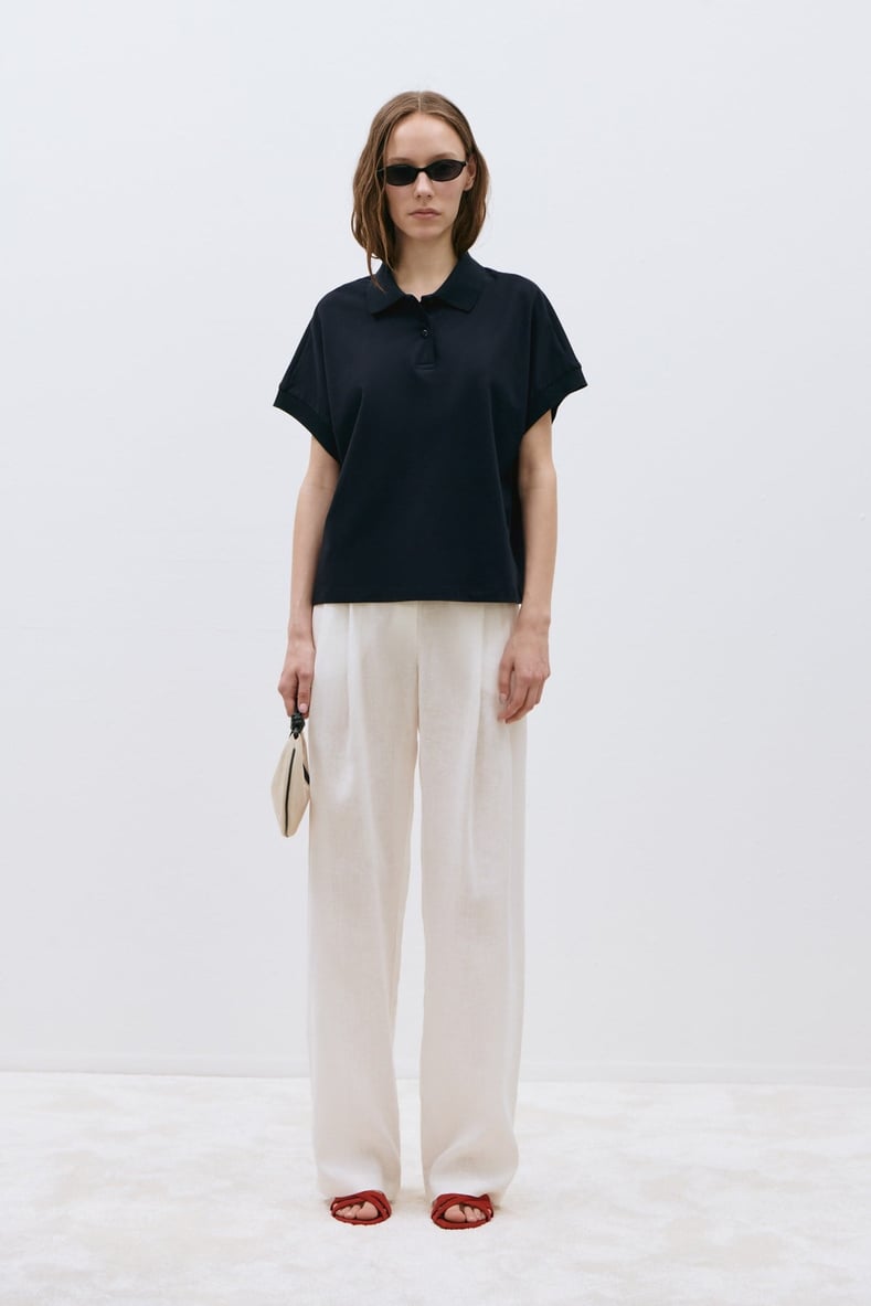 Lacivert Josie Oversize Polo Yaka Tişört