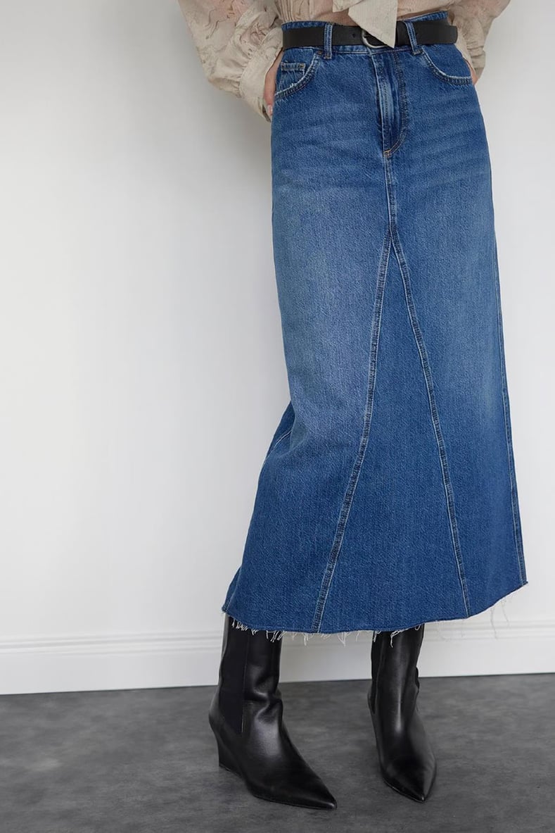 Navy Blue Milo Denim Skirt With Seams