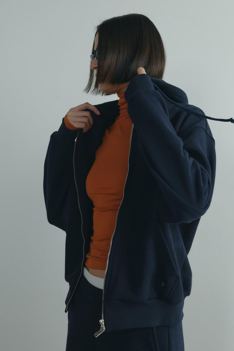 Lacivert Salted Oversize Fermuarlı Hırka