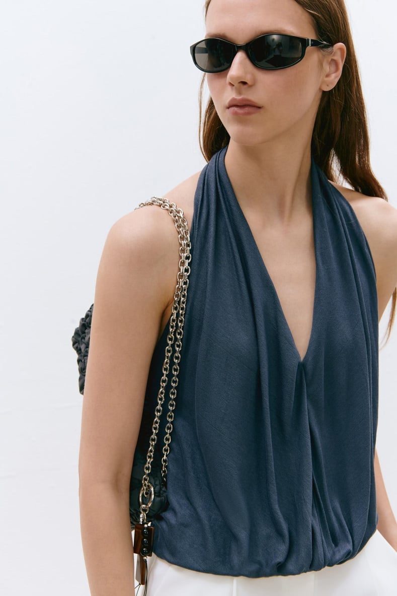 Mavi Nina Dökümlü Halter Top