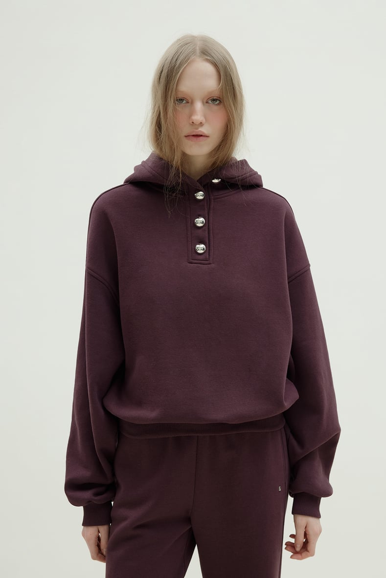 Mürdüm Gala Düğmeli Oversize Sweat