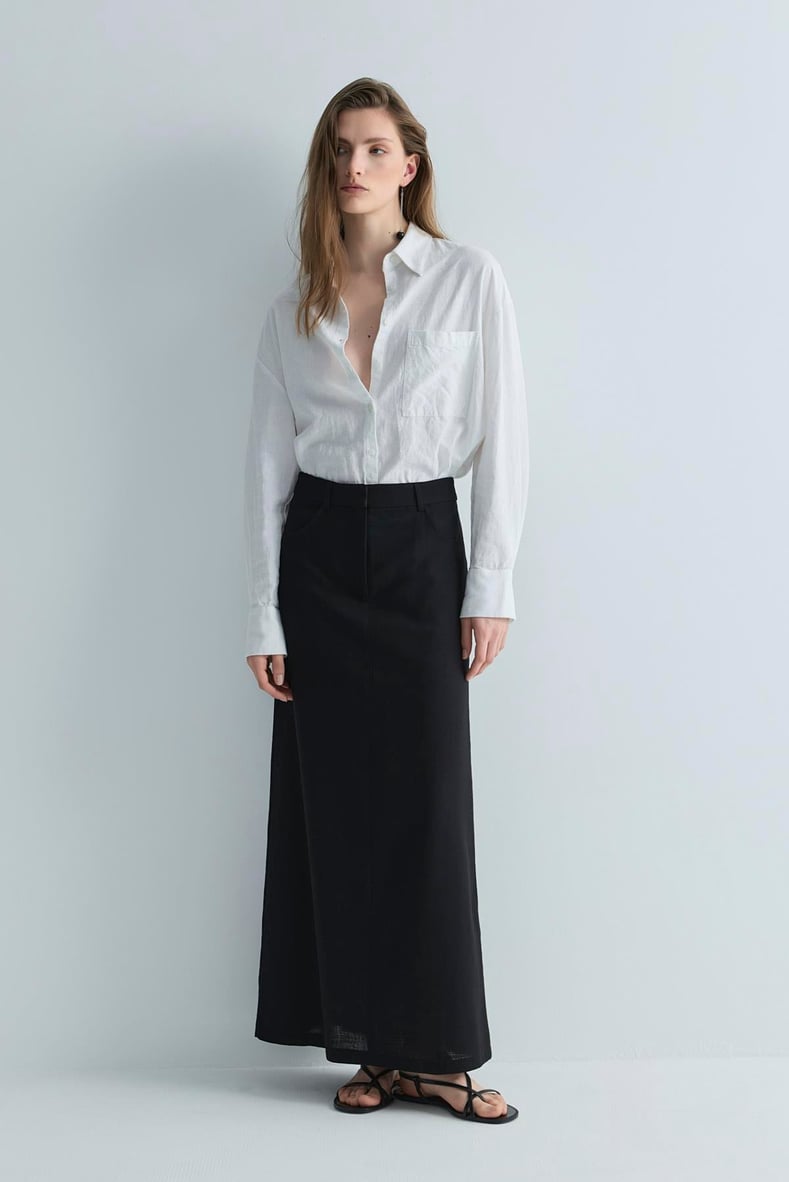 Siyah Marie Maxi Keten Etek