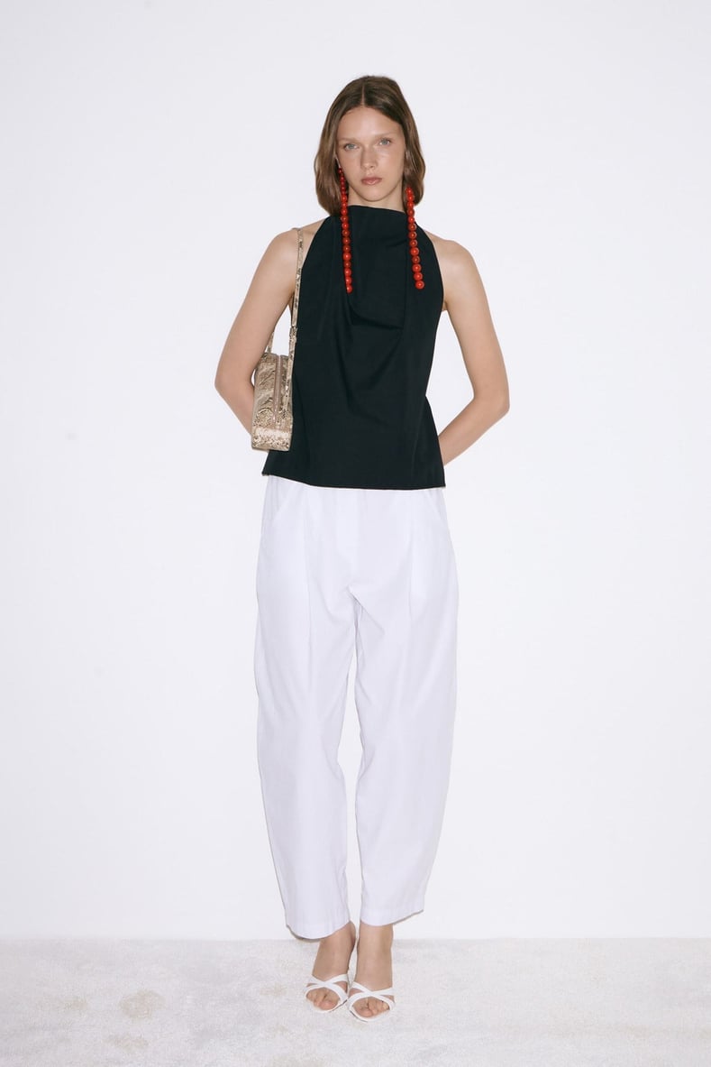 Siyah Marty Halter Yaka Poplin Bluz