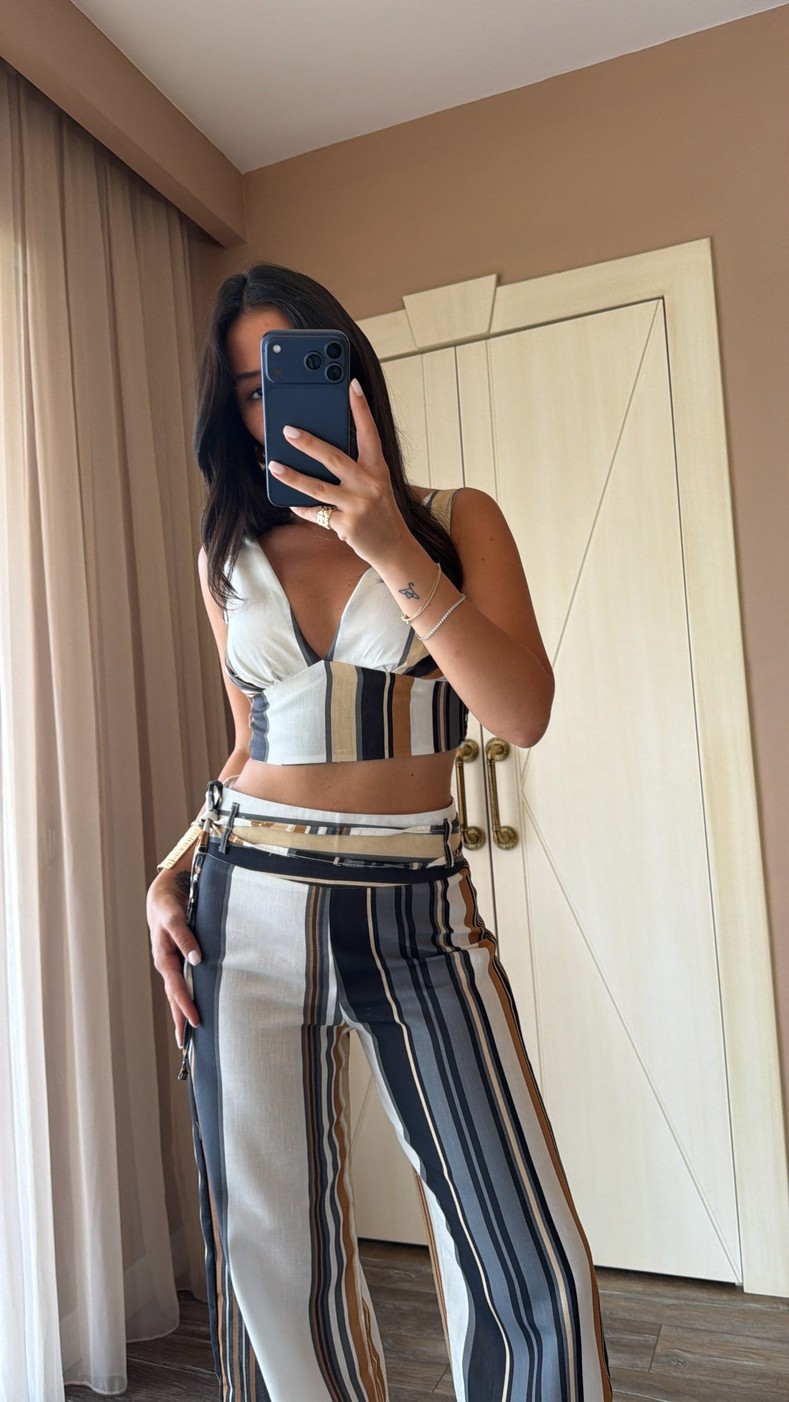 Füme Çizgili Hedvig Takım