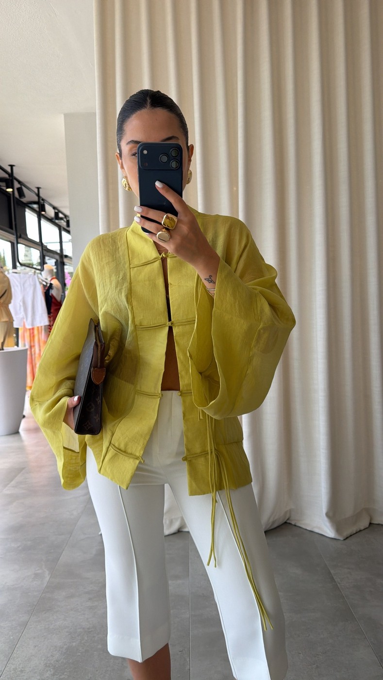 Yağ Yeşili Vanessa Kimono