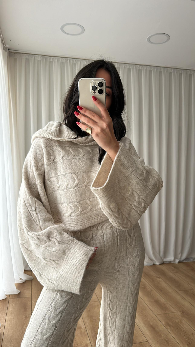 Ekru Saç Örgü Takım