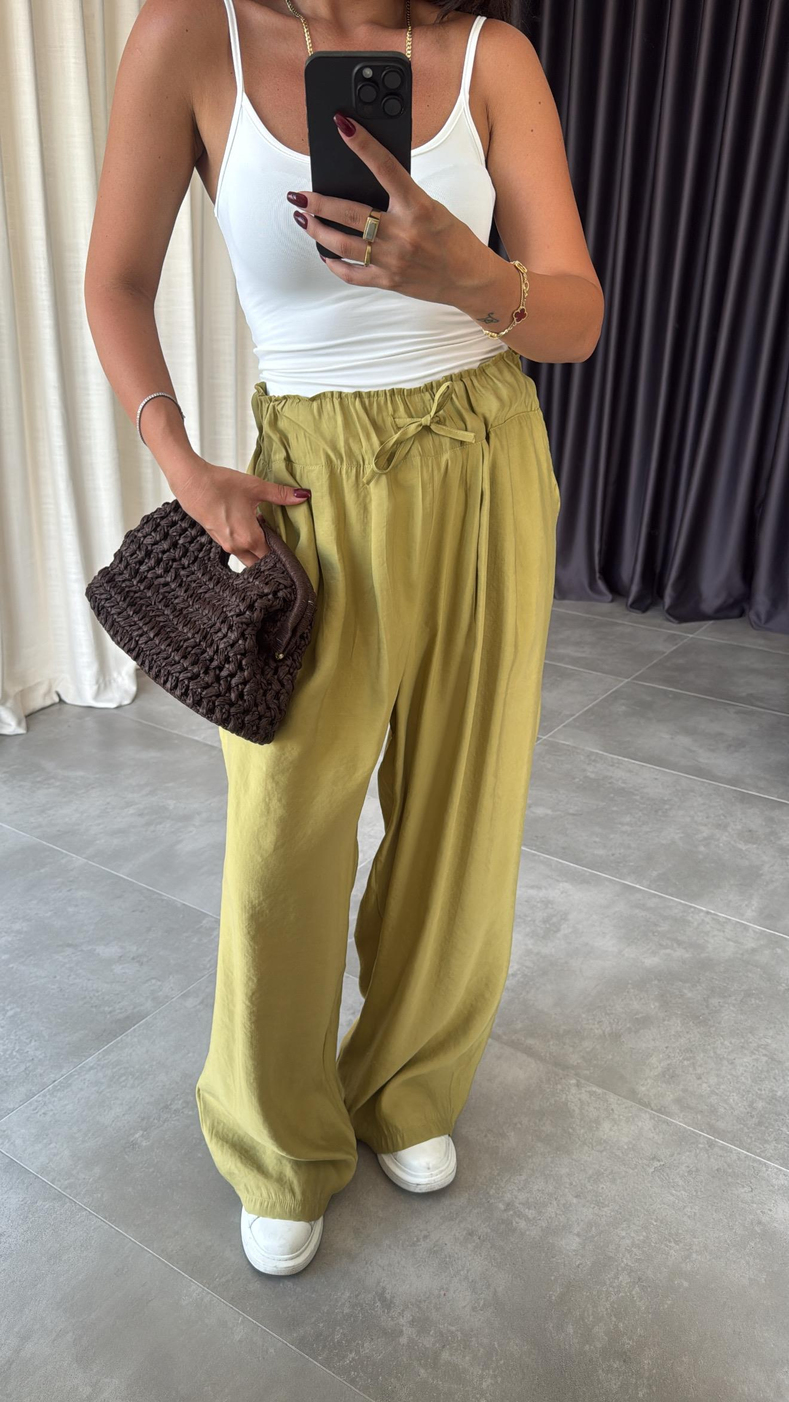 Olive Bel Detaylı Tensel Pantolon