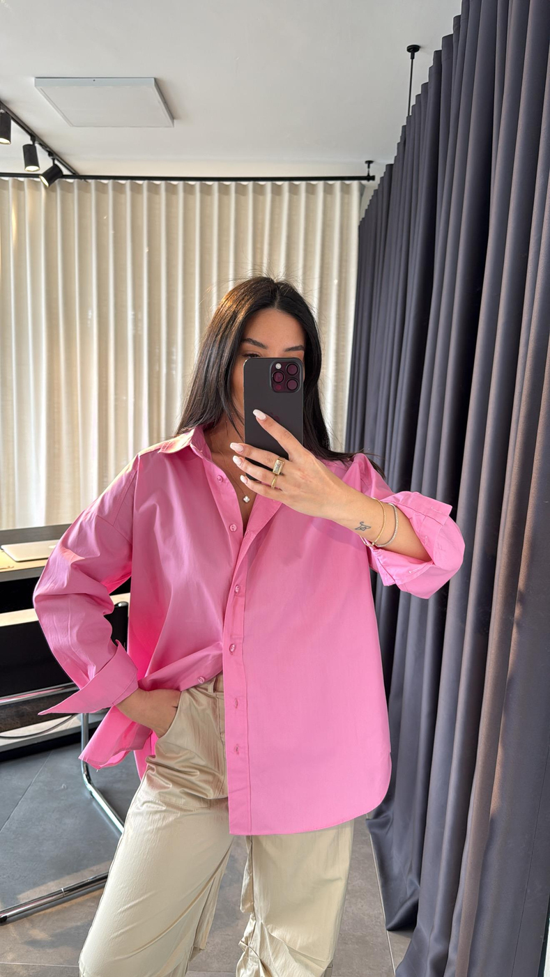 Pembe Poplin Gömlek