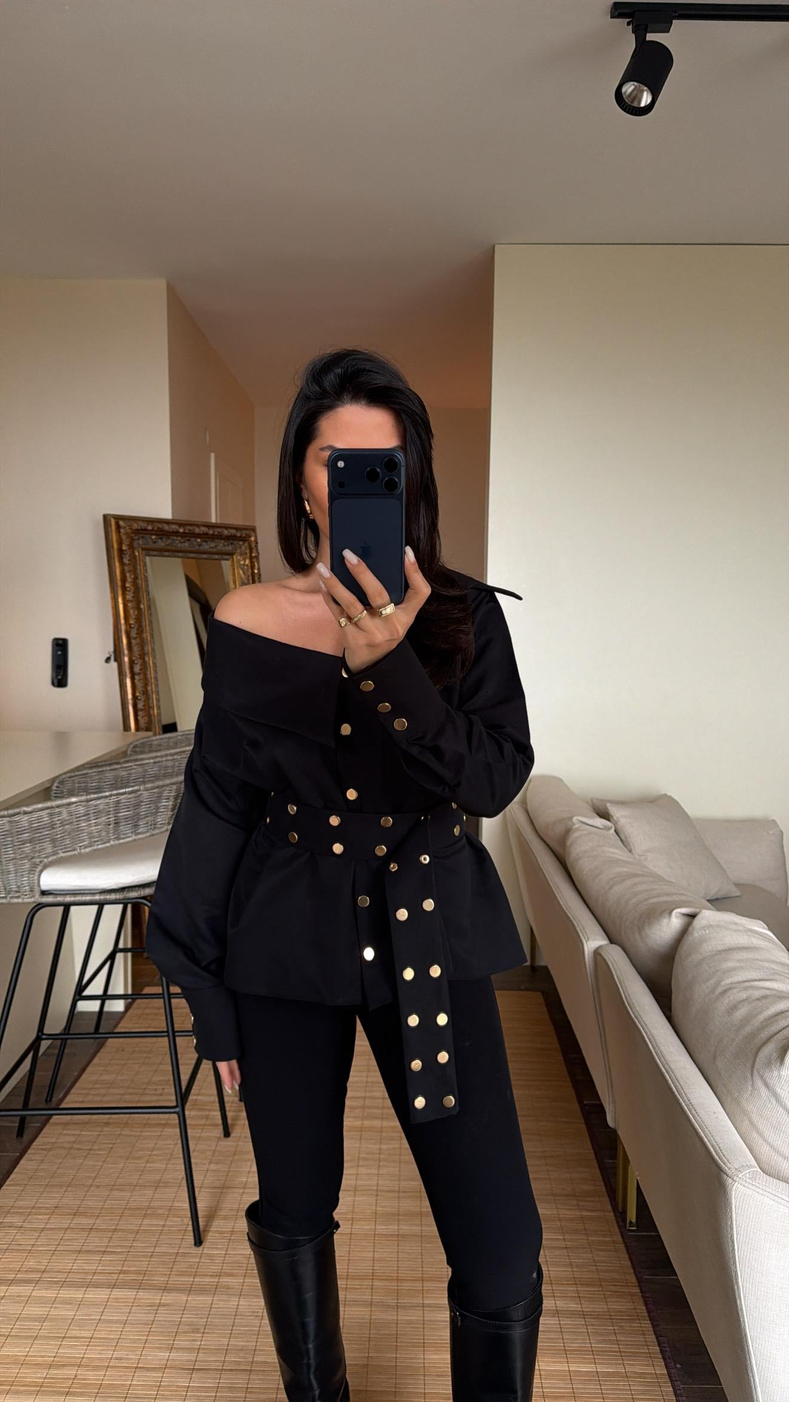 Siyah Diana Tasarım Gömlek
