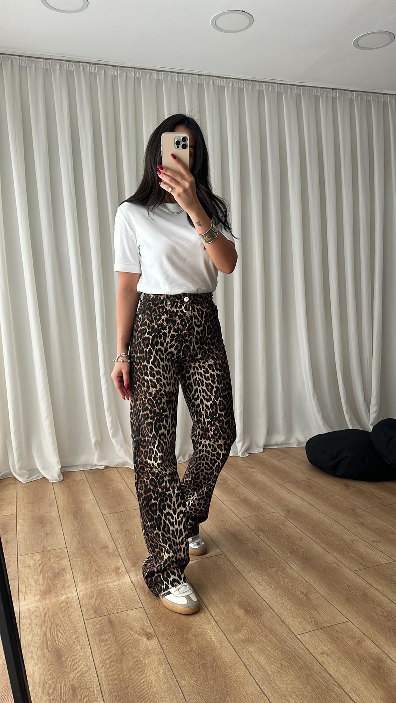 Siyah Leopar Desenli Jean