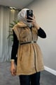 Fermuarlı Peluş Yelek Camel 81300 