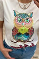 Baykuş Baskılı El İşlemeli Tshirt