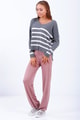 Çizgili Kesik Detay Triko