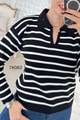 Çizgili Polo Yaka Triko Bluz