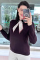 Fularlı Uzun Kol Triko Bluz