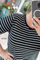 İnce Çizgili Bisiklet Yaka Tshirt