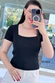 Kare Yaka Fitilli Kaşkorse Tshirt