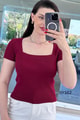 Kare Yaka Fitilli Kaşkorse Tshirt