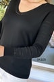 Kolları Desenli V Yaka Triko Bluz
