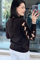 Kolları Taşlı Sakallı Triko Bluz