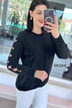 Kolları Taşlı Sakallı Triko Bluz