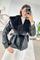 Kürk Yaka Kuşaklı Deri Mont