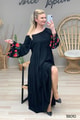 Madonna Yaka Kolları Çiçek Nakışlı Elbise