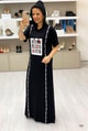 Önü Baskılı Şeritli Elbise