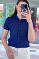 Polo Yaka Ajurlu Triko Hırka