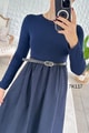Poplin Garnili Kemerli Modal Elbise